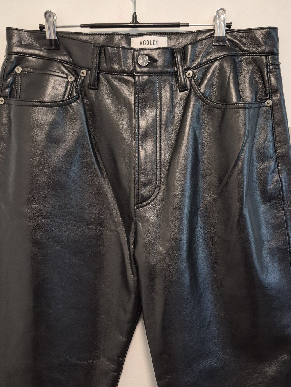 Agolde Recycled Leather 90's Pinch Waist Pants In Detox Black Size 31 NWT $348 - Picture 5 of 16